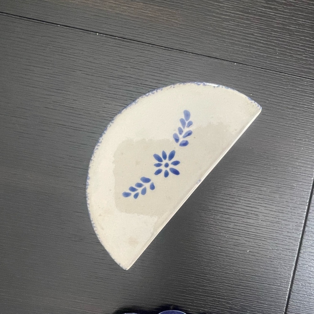 Hand-Painted White Ceramic Napkin Holder with Blue Floral Motif